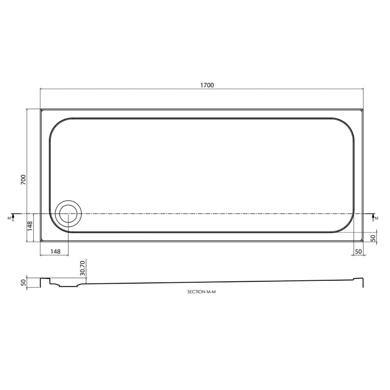 Low Profile Rectangle Shower Tray 1700x700mm