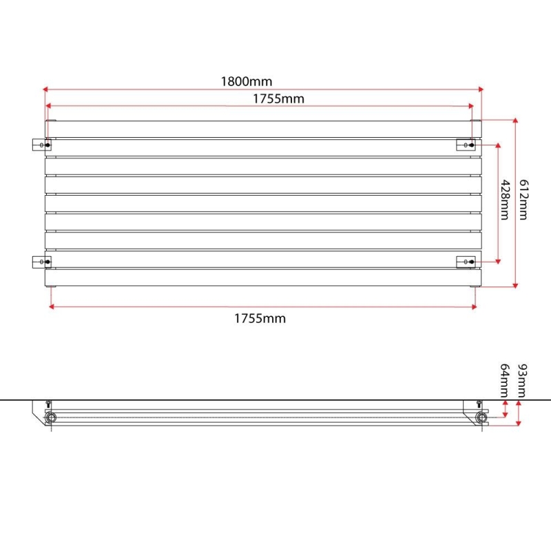 Perth White Double Horizontal Flat Panel Radiator 610x1800mm
