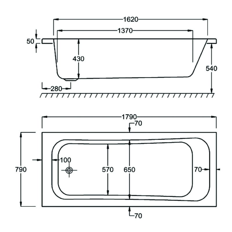 Carron Britannia Single Ended Carronite Bath 1800x800mm