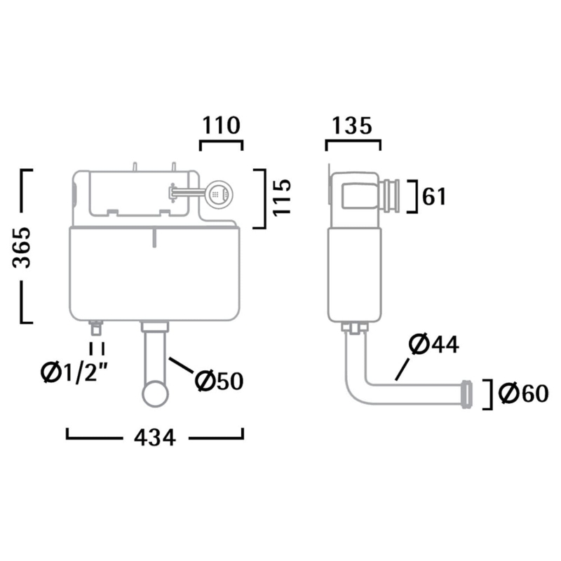 Tavistock Vortex Bottom Inlet Slimline Concealed Cistern