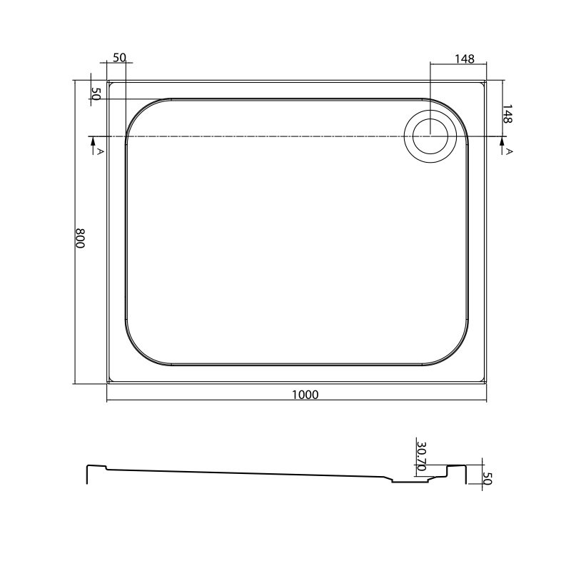Low Profile Rectangle Shower Tray 1000x800mm