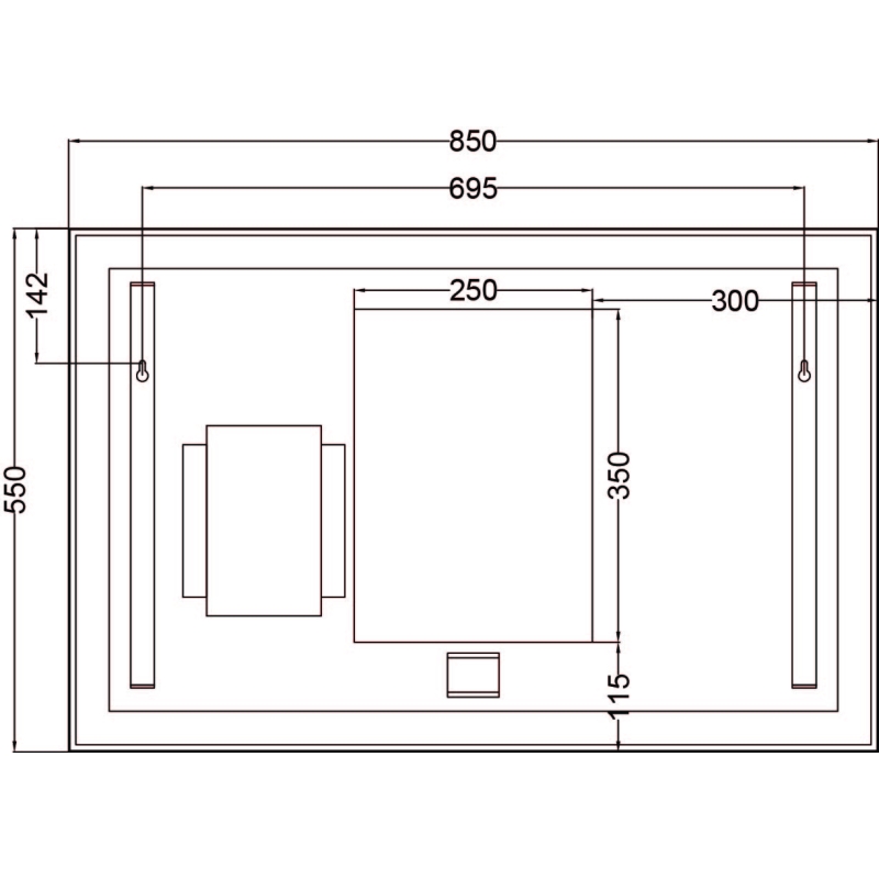 Rione Black Rectangular Backlit LED Heated Mirror 850x550mm