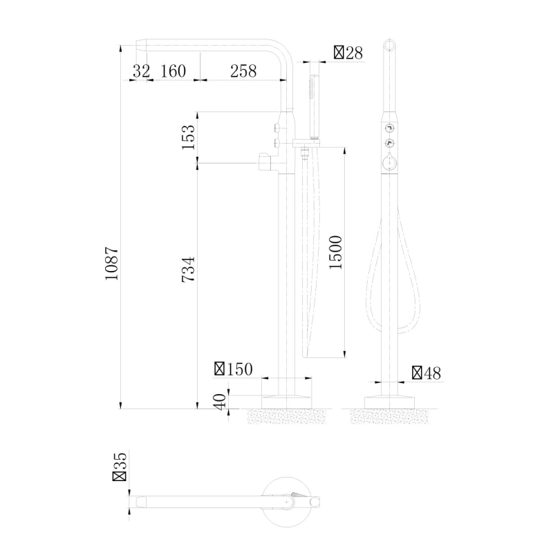 Manisa Chrome Floor Standing Bath Shower Mixer