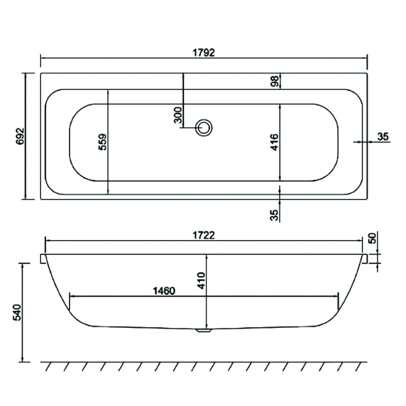 Carron Profile Double Ended Carronite Bath 1800x700mm