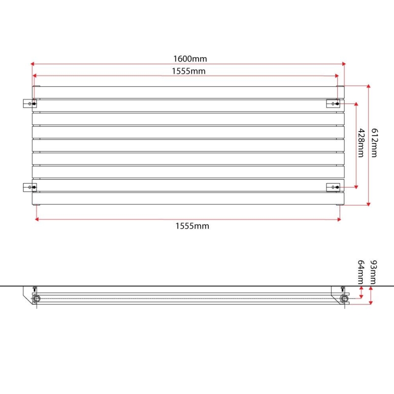 Perth Grey Double Horizontal Flat Panel Radiator 610x1600mm