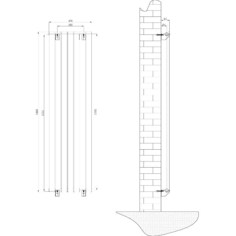 Perth Matt Black Double Vertical Flat Panel Radiator 1800x475mm