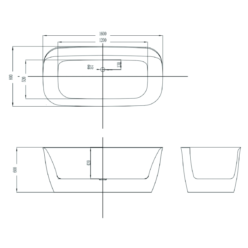 Tidal White Freestanding Acrylic Bath 1600x800mm