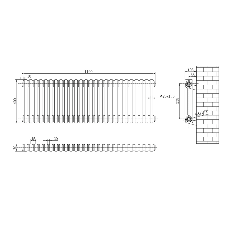 Upton Grey Double Horizontal Column Radiator 400x1190mm