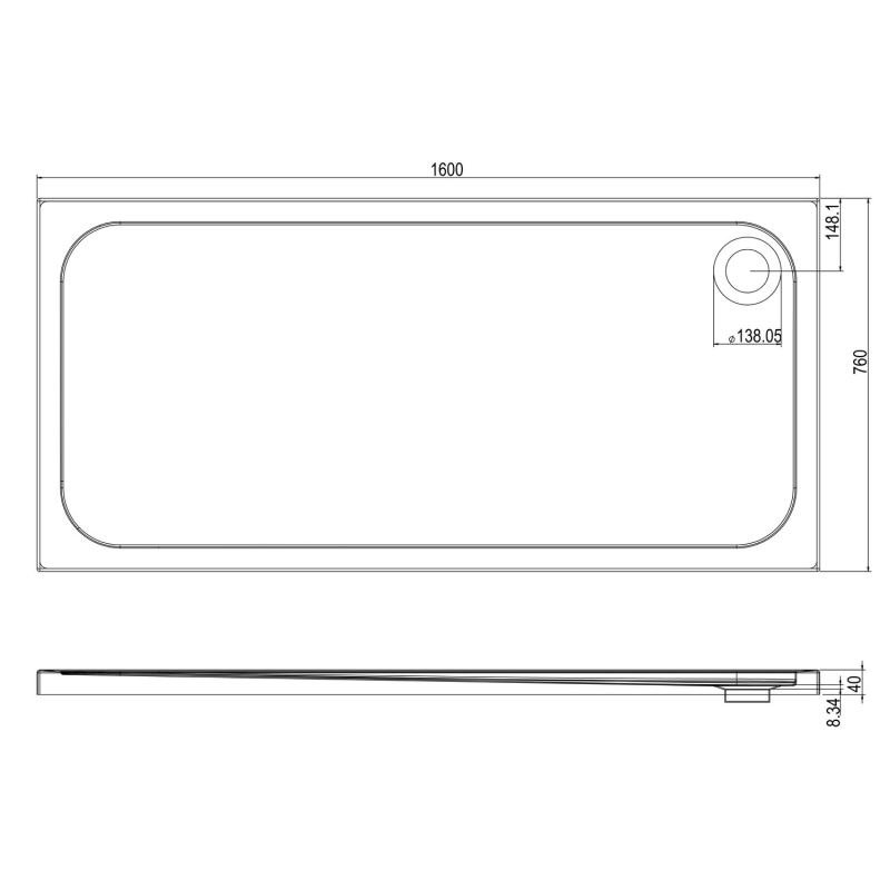 Low Profile Rectangle Shower Tray 1600x760mm