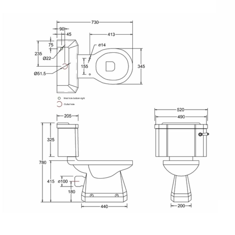 Burlington Traditional Standard Close Coupled Toilet with Push Button
