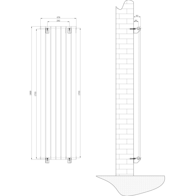 Perth Grey Single Vertical Flat Panel Radiator 1800x475mm