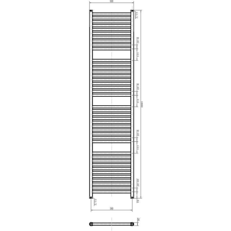 Neptune Anthracite Heated Towel Rail 1800x600mm