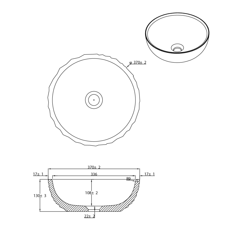 Brava Dark Grey Natural Stone Textured Round Countertop Basin 370mm