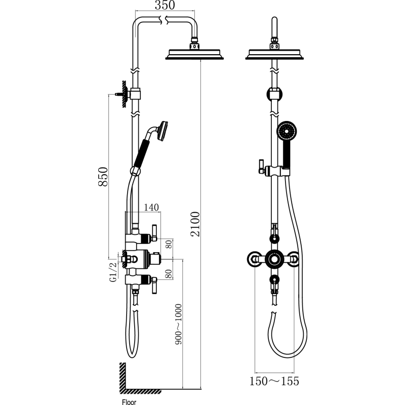 Downton Brushed Gunmetal Exposed Shower Valve