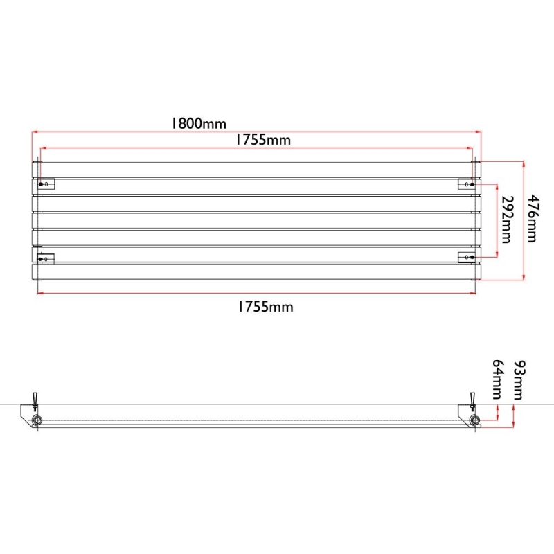 Perth White Double Horizontal Flat Panel Radiator 475x1800mm