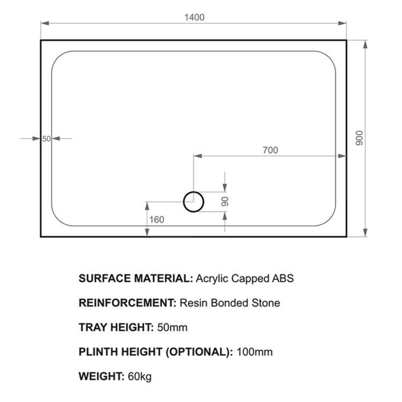 Kstone Rectangular Shower Tray 1400x900mm
