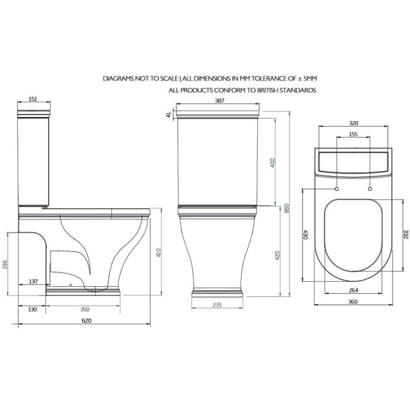 Tavistock Lansdown Short Projection Open Back Close Coupled WC Pan with Seat