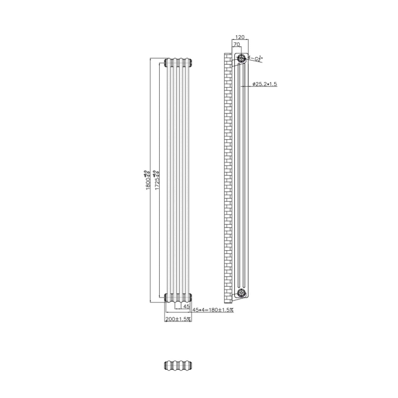 Clement Antique Brass Triple Vertical Column Radiator 1800x200mm