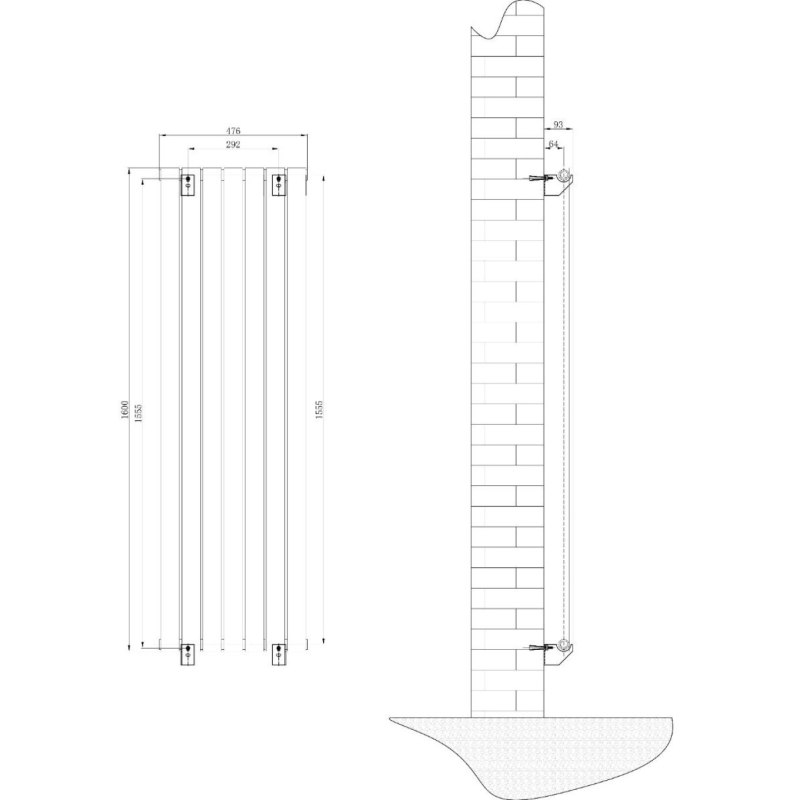 Perth Matt Black Double Vertical Flat Panel Radiator 1600x475mm