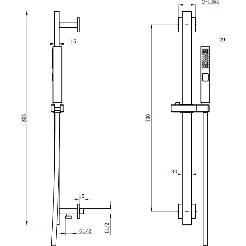 Zena Brushed Gold Square Shower Slide Rail Kit