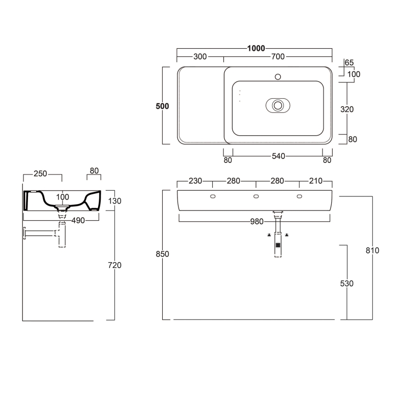 Micheli Matt Grey Wall Hung Basin 700mm