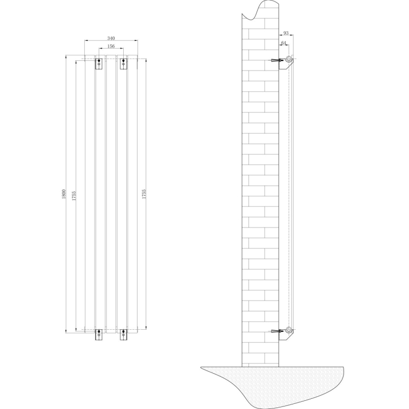 Perth White Single Vertical Flat Panel Radiator 1800x340mm