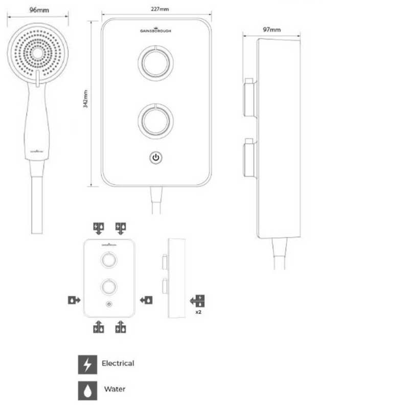 Aqualisa Gainsborough Polar White Slim Duo Electric Shower 9.5kW