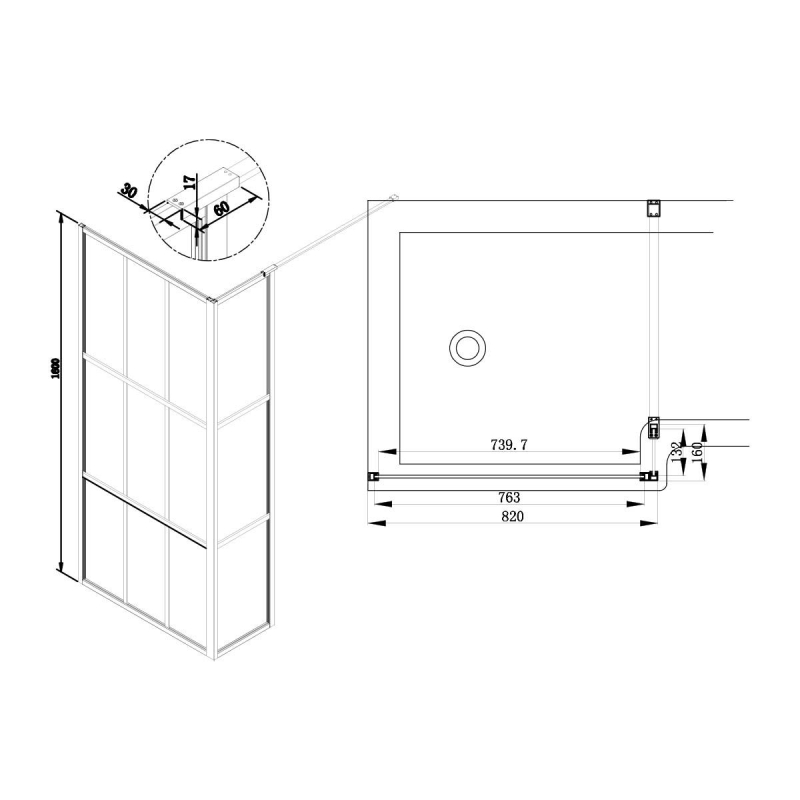 Amien Matt Black Grid L-Shaped Bath Screen