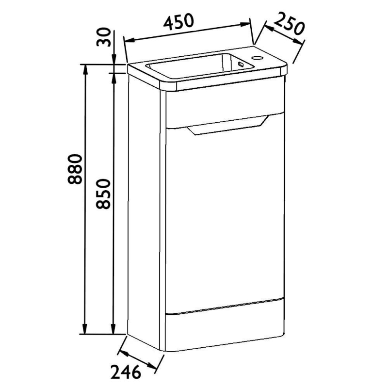 Ellis Black Floor Standing Cloakroom Vanity Unit 450mm