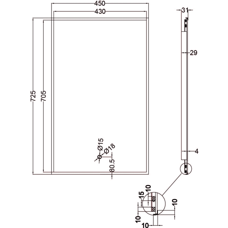 Rione Gold Rectangular Backlit LED Heated Mirror 450x725mm