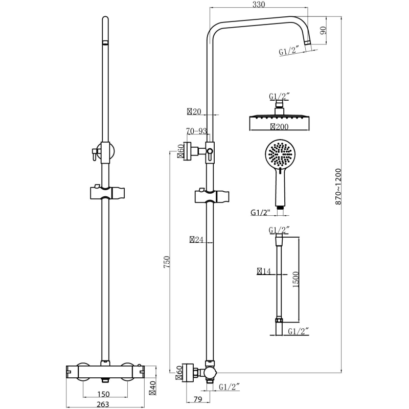 Vibra Matt Black Round Thermostatic Shower Pack