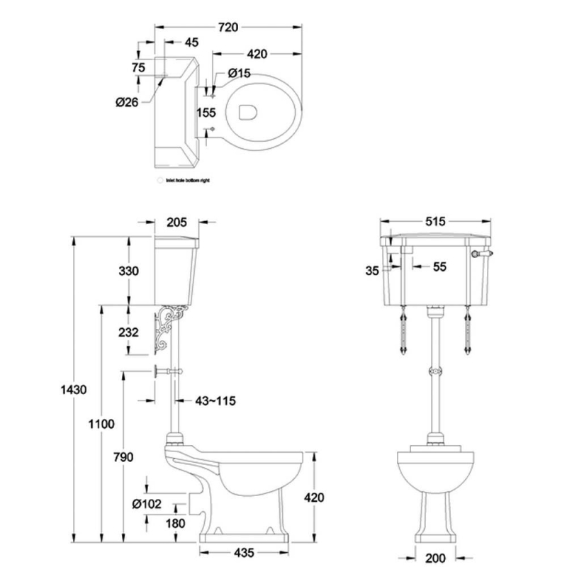 Burlington Traditional Medium Level Toilet with Push Button