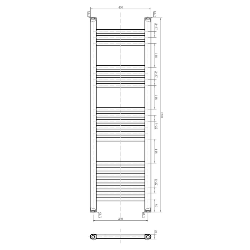 Neptune Anthracite Heated Towel Rail 1200x400mm