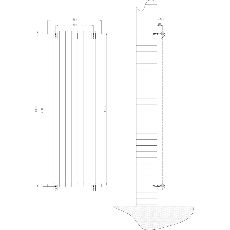 Perth Matt Black Double Vertical Flat Panel Radiator 1800x610mm