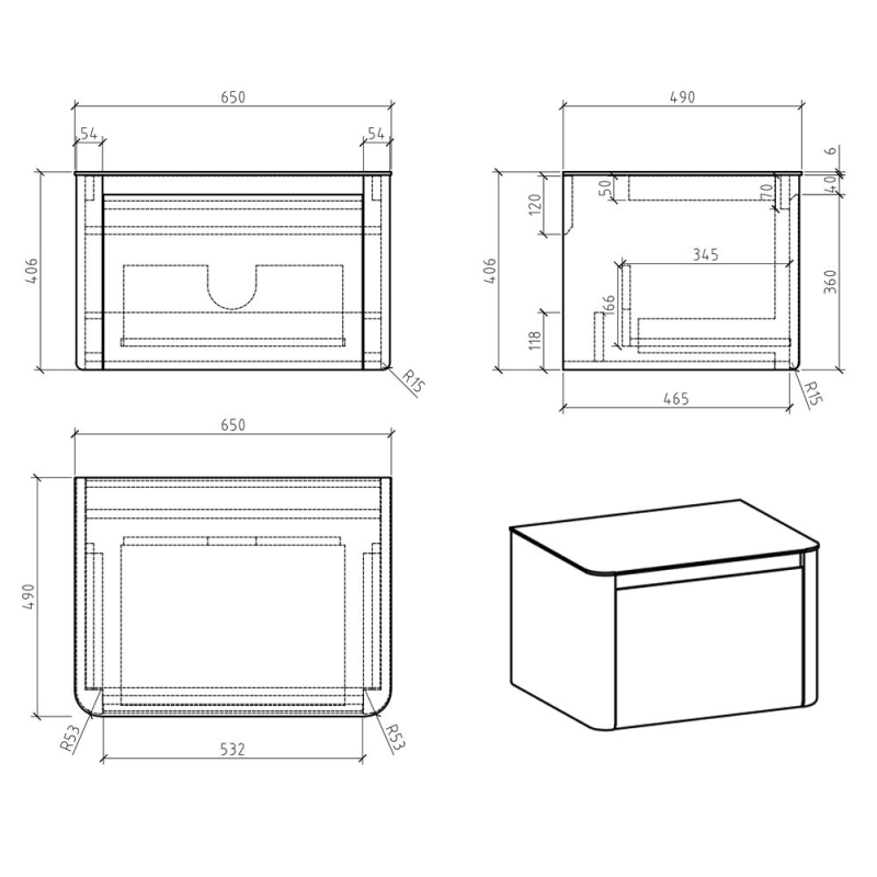 Callerton Titanium Grey Wall Hung Vanity Unit with Grey Marble Worktop 650mm