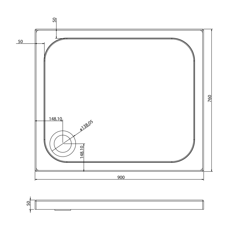Low Profile Rectangle Shower Tray 900x760mm