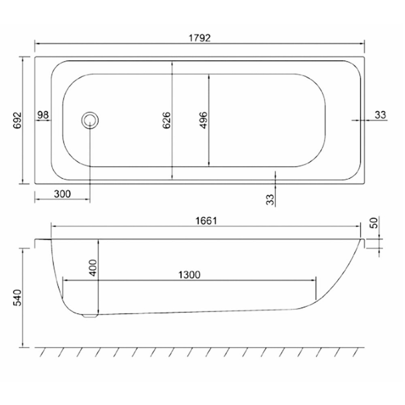 Carron Profile Acrylic Single Ended Bath 1800x700mm