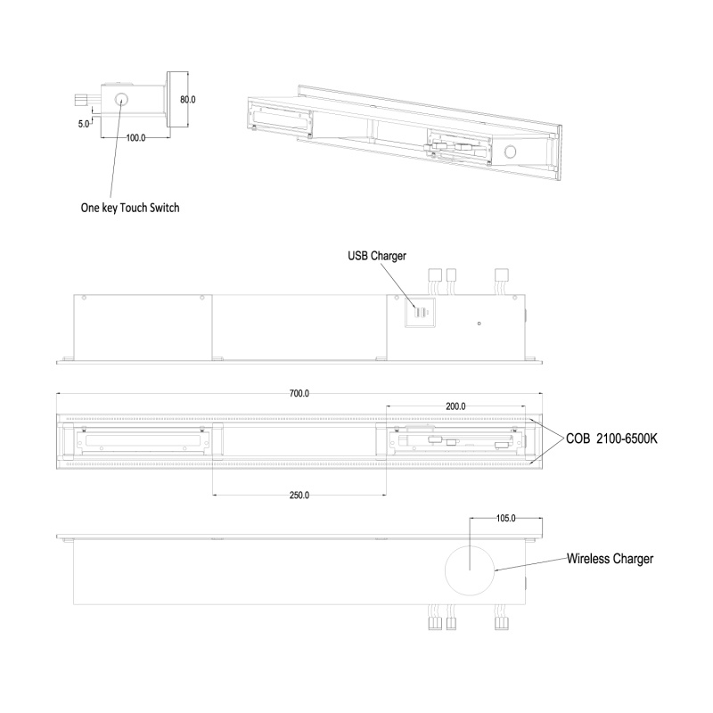 Edge Black Smart Shelf with Ambient Lighting 700mm