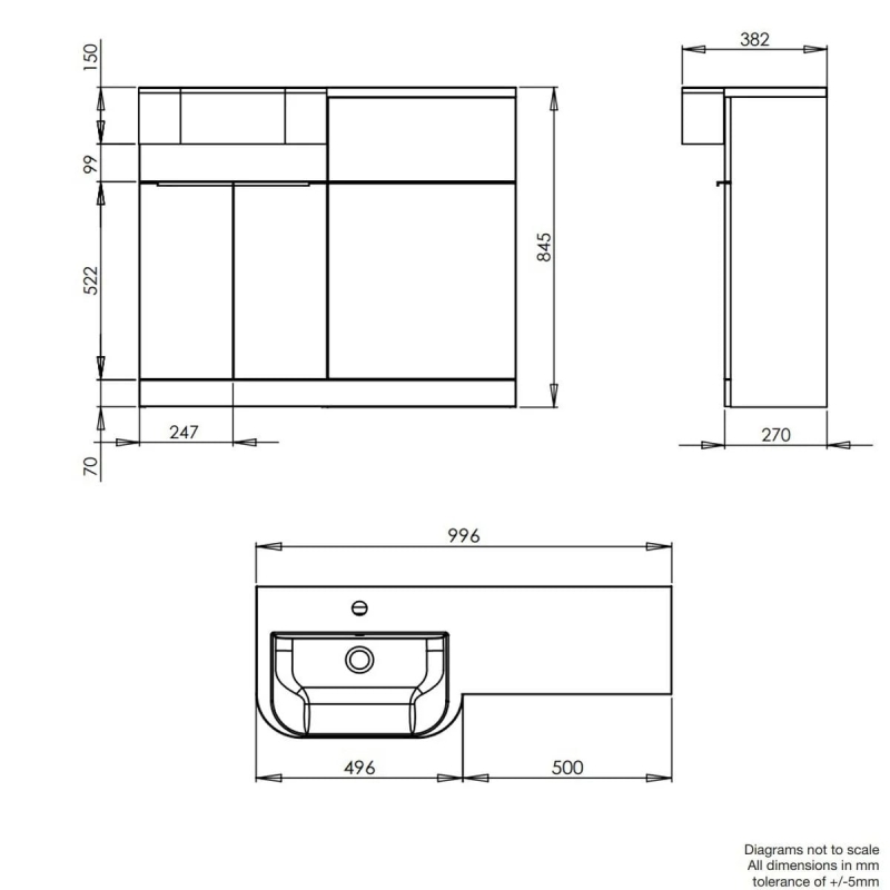 Tavistock Match Tundra Wood Left Hand Combination Vanity Basin & WC Unit 1000mm