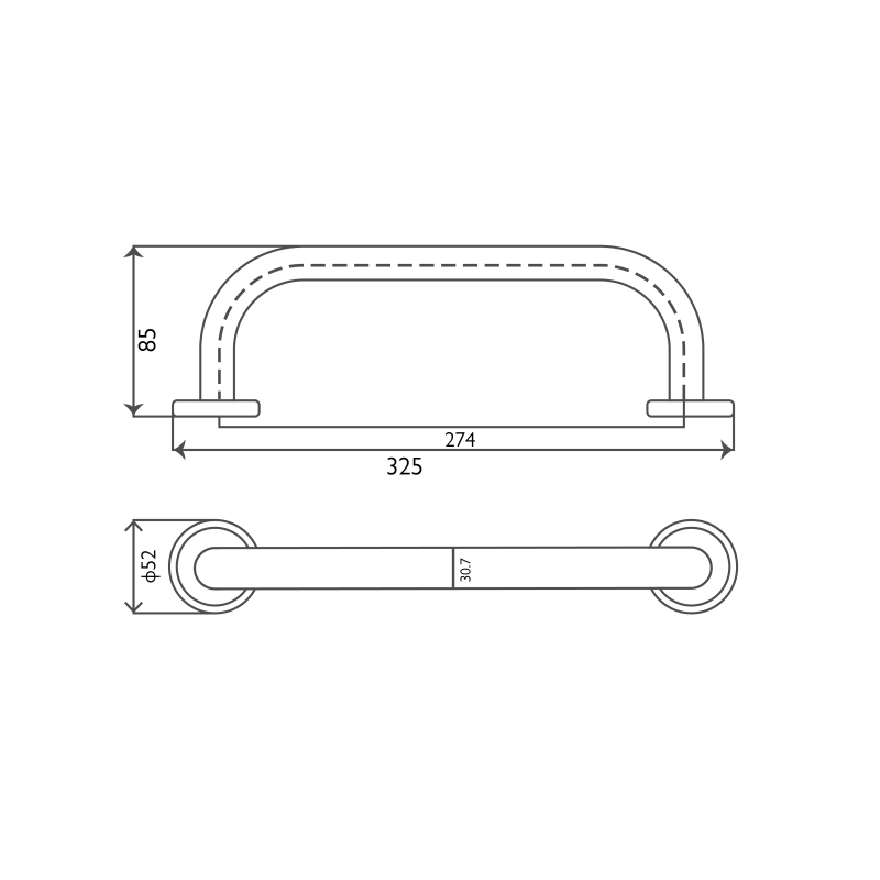 Chrome 325mm Grab Rail Support Bar