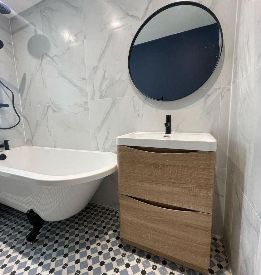 Erin Light Oak Floor Standing Vanity Unit & Resin Basin