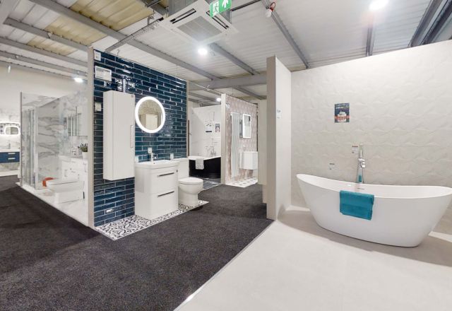 Bathroom displays at Easy Bathrooms Rugby