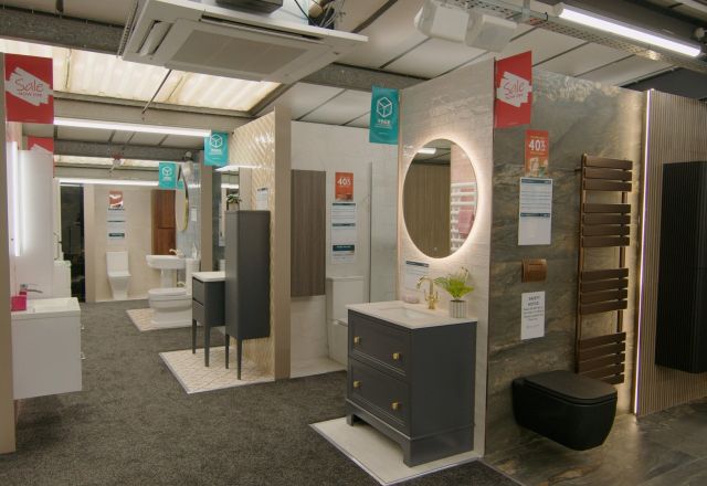 Showroom bathroom displays at Easy Bathrooms & Tiles Newcastle Airport