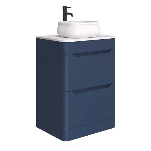 600mm Royal Blue Vanity Unit & White Worktop | Blue Freestanding ...