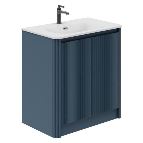 Ribbed Floorstanding Vanity Unit with Doors in Blue | Fluted Furniture ...