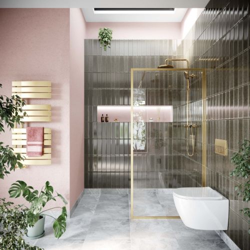 70x200cm Glass Shower Screen with Gold Wall Channel & Round Pole  Sleek, Durable Bathroom Upgrade main image 1