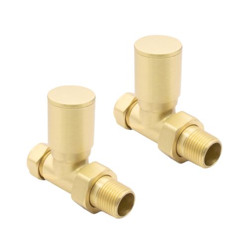 Round Gold Straight Pair of Radiator Valves | Brushed Gold Radiator valves