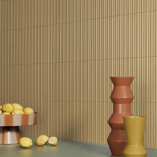Prism Ribbed Gold Matt Ceramic Brick Tile | Fluted Tiles