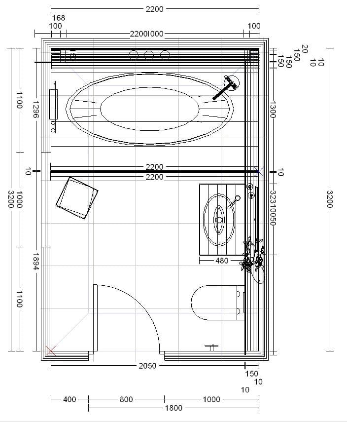3D bathroom design featuring a freestanding bath, vanity unit and layered green wall tiles.