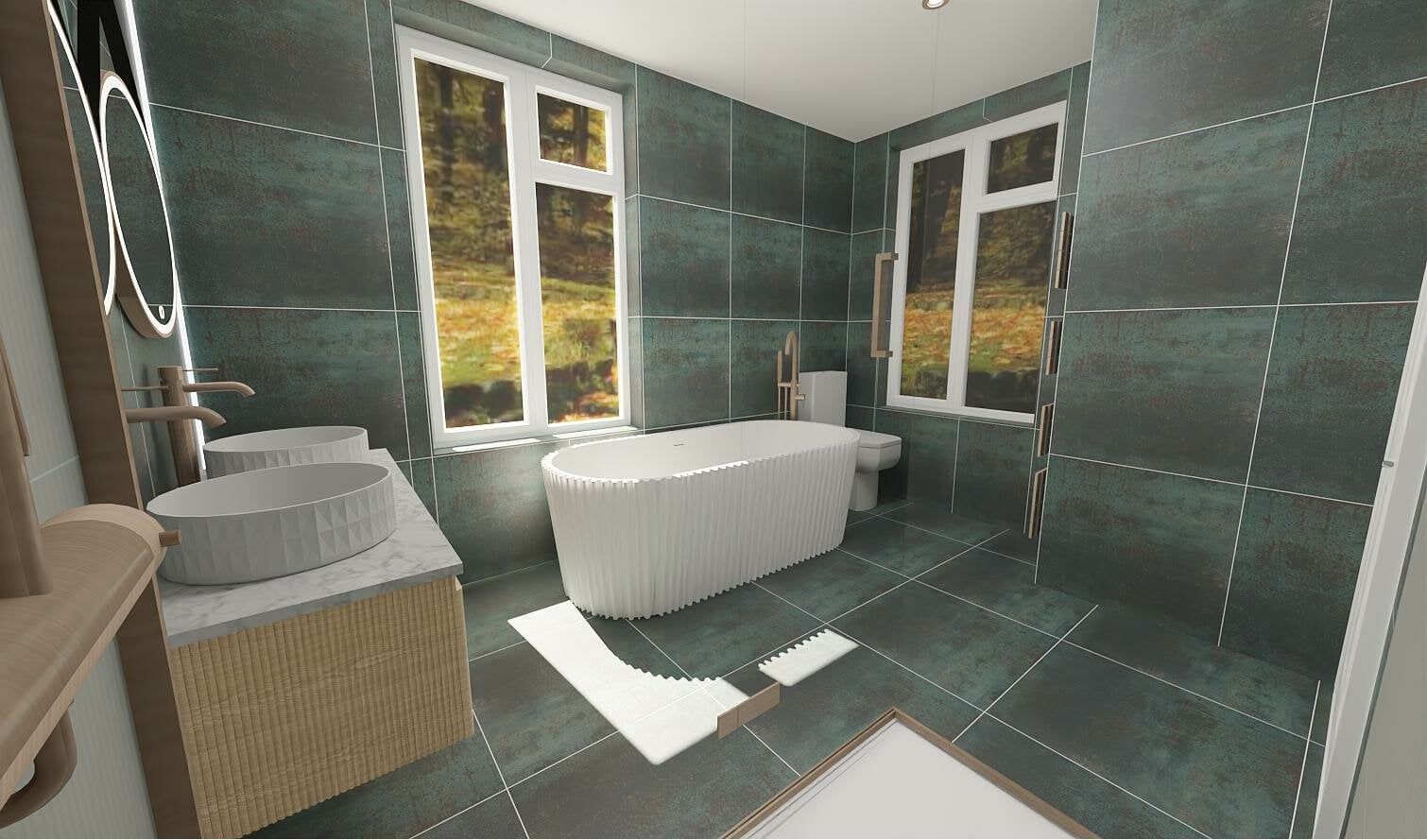 3D Design mockup to show customer space options for their home.Modern bathroom design